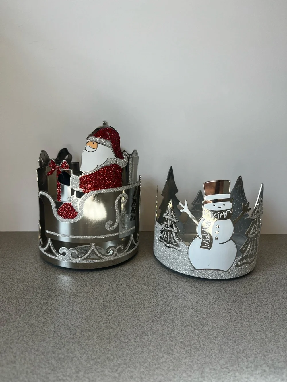 Bath & Body Works Christmas 3-Wick Candle Holder Set Santa & Snowman